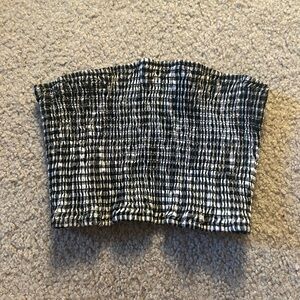 Beginning Boutique Cropped Shirred Gingham Tube Top